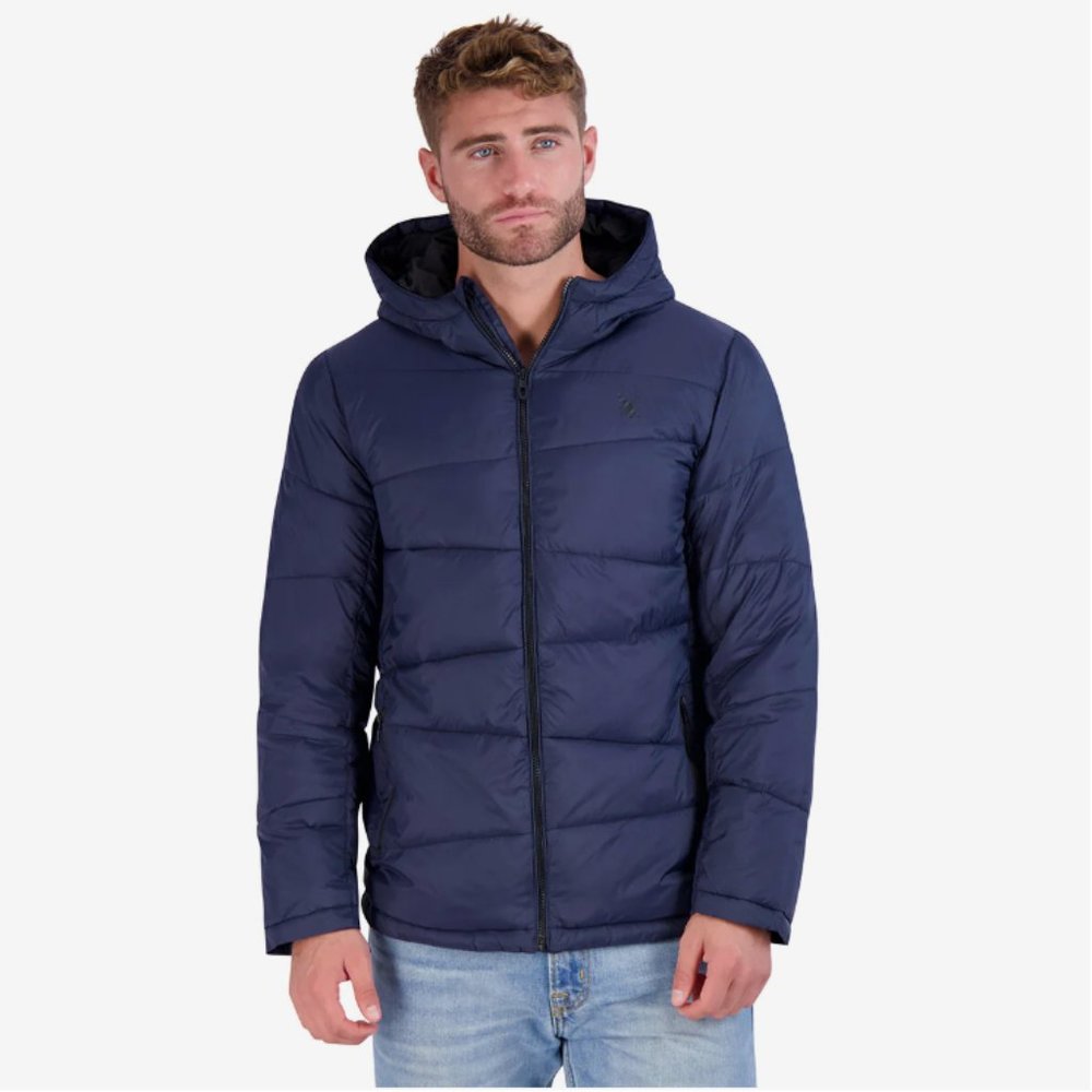 Spyder Nexus Hooded Puffer Logo Jacket in Dark Navy Size M